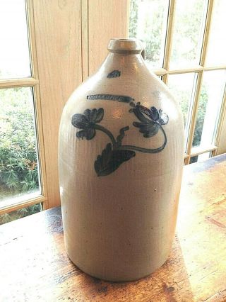 Antique Salt Glazed Stoneware " Whites " Utica,  York Large 3 Gallon Jug