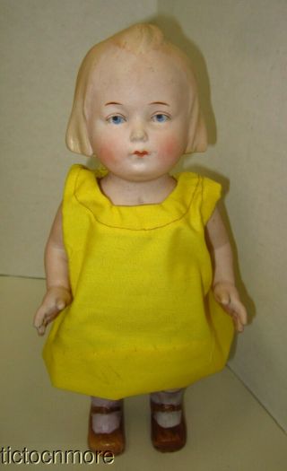 Vintage German Signed P.  54 Bisque Little Girl Doll Pudgie Blonde Blue Eyes