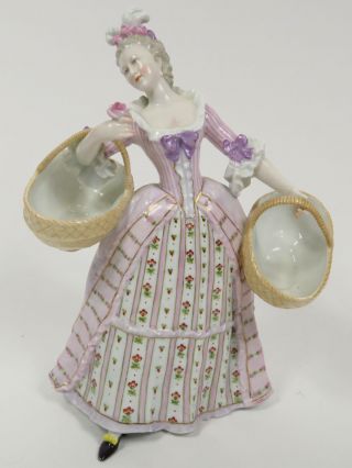 Antique Karl Ens Volkstedt Female Porcelain Figurine With 2 Baskets Kve Mark
