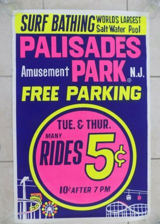 Palisades Amusement Park Poster Jersey Salt Water Pool Vintage Very Rare