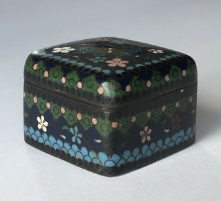 Antique Cloisonné On Brass Small Trinket Box With Lid 1 3/8” X 1 7/8”