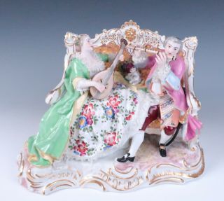 Antique French Porcelain Group Figurine Dresden Lace Marc Clauss Courting Couple