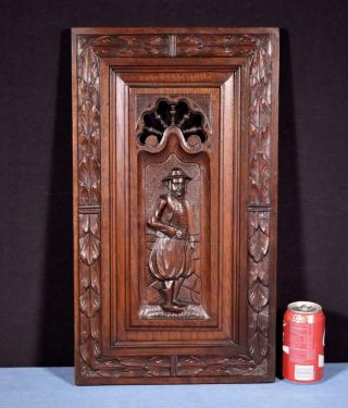 Antique French Breton/brittany Framed Wood Panel/door/woodcarving Of A Man