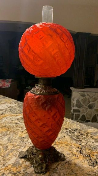 Fostoria Cosmos Pattern Ruby Red Satin Glass Gone With The Wind Lamp