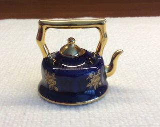 Cobalt Blue And Gold Limoges Miniature Tea Kettle With Lid