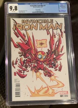 Invincible Iron Man 1 Cgc 9.  8 (2015) Skottie Young Variant Marvel Comics