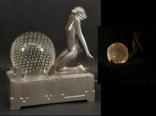 Authentic Frankart Art Deco Nude Woman Spelter Lamp Glass Bubble Globe Shade