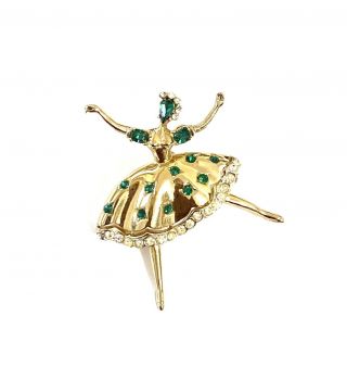 Vintage Gorgeous Rhinestone Whimsical Corocraft Ballerina Brooch Pin - Coro