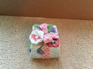 Fitz And Floyd Essentials Floral Trinket Box Pansies W/ Pink Bow