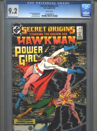 Secret Origins 11 Cgc 9.  2 (1987) Hawkman & Power Girl White Pages