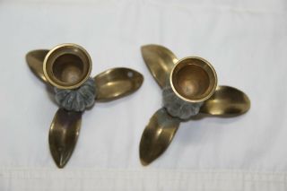 Vintage Brass And Glass Leaf Candle Stick Holders