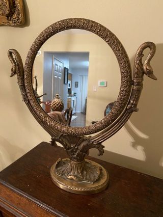 Vintage Victorian Style Bronze Brass Swan Dresser Mirror