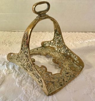 Rare 19th C.  Islamic Turkish Ottoman or North African Pierced Brass Stirrup 2