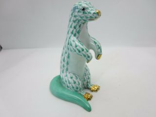Herend Hungary Meerkat Porcelain Figurine Fishnet 24k Gold 3.  5 Inches Green