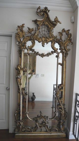 A Rare Unique Antique Wall Mirror Dragon,  Bird,  Spider Web,  Angel W/ Rosary