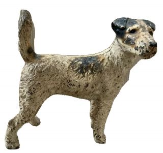 Antique Hubley Fox Terrier Airedale Dog Doorstop 279 Right Facing White & Black