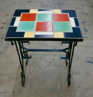 Antique Tile Table In Iron Base