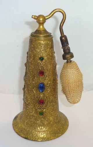 Vintage Jeweled Gilt Metal Perfume Atomizer (as - Is) Signed Jf W/ Crown
