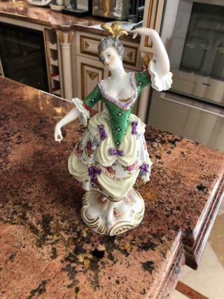 Fine Large Antique Meissen Porcelain Figurine Dansing Lady