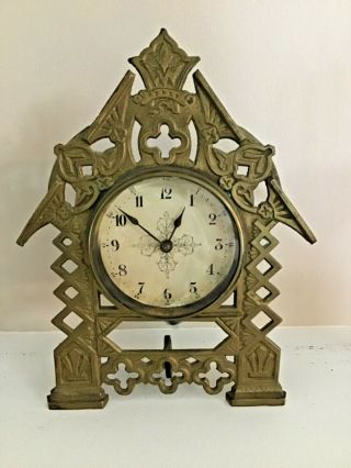 Antique E N Welch " Chalet " Mission / Arts Crafts Bronze Shelf Clock,  C.  1880 Rare