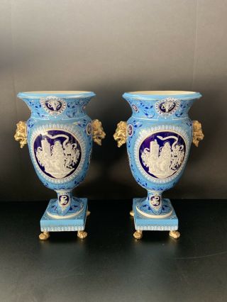 Large Matched Pair Minton Pate Sur Pate Vases