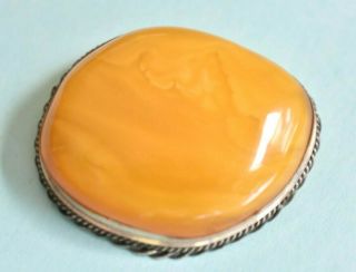 Lg Antique Egg Yolk Butterscotch Baltic Amber 14 Gr Sterling Silver Brooch Pin