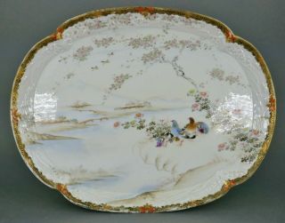 Fine Antique Japanese Meiji Period Arita Porcelain Pigeon Bird Charger Plate