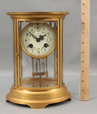 Antique Tiffany & Co French Bronze Oval Crystal Regulator Mantle Clock Pendulum