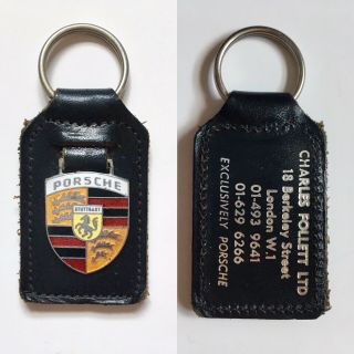 Vintage Dealership Porsche Keyring - Leather With Enamel Metal Fob 911 924 944