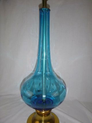 Vtg Mid Century Aqua Blue Art Glass Genie Bottle Shaped Lamp Controlled Bubbles