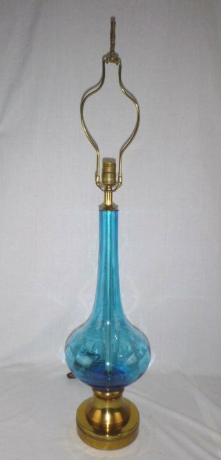 Vtg Mid Century Aqua Blue Art Glass Genie Bottle Shaped Lamp Controlled Bubbles 2