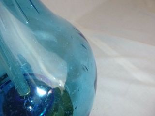 Vtg Mid Century Aqua Blue Art Glass Genie Bottle Shaped Lamp Controlled Bubbles 3