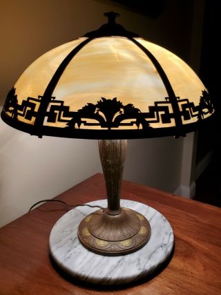 Art Deco Antique A & R Caramel Slag Glass Lamp Miller Bradley & Hubbard Garland