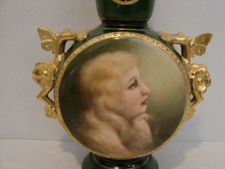 Antique M R France By Martial Redon Moon Flask Portrait Vase w/Gilt Handles 3