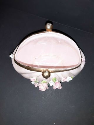 Vintage 1950’s LEFTON Hand - Painted PINK Bisque Porcelain PURSE PLANTER,  Vase 3