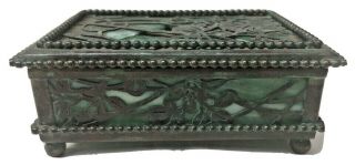 Antique Tiffany Studios York Usa Bronze Favrile Art Glass Green Trinket Box