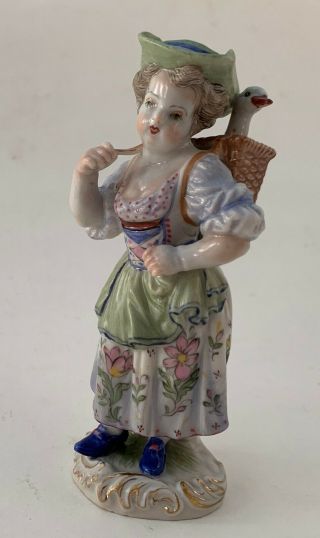 Antique Meissen Porcelain Figurine Girl Carrying Geese in Basket 2