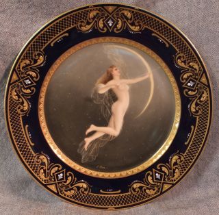 19th C.  Royal Vienna Porcelain Nude Portrait Plate Signed Heer " Diana "