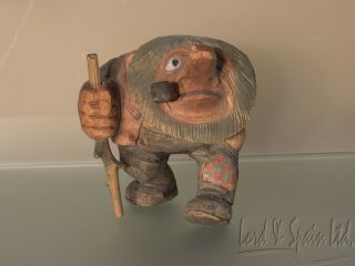 Vintage Anton Sveen Hand Carved Wood 5 3/8 " Troll Figurine With Pipe