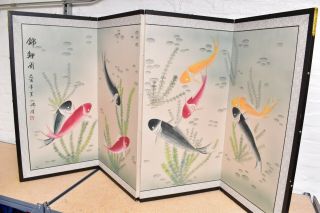 Vtg Japanese Chinese 4 Panel Folding Screen Byobu Painted 72x36 Antique Koi Fish