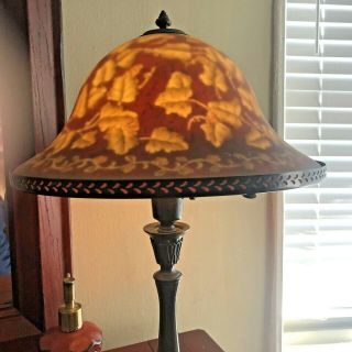 Arts And Craft Reverse Glass Table Lamp 24 " High X 14 " Wide Wine Gold Bronzed