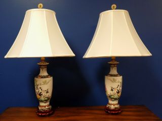 Matched Pair 28 " Chinese Porcelain Vase Lamps Cranes Asian Oriental Ceramic