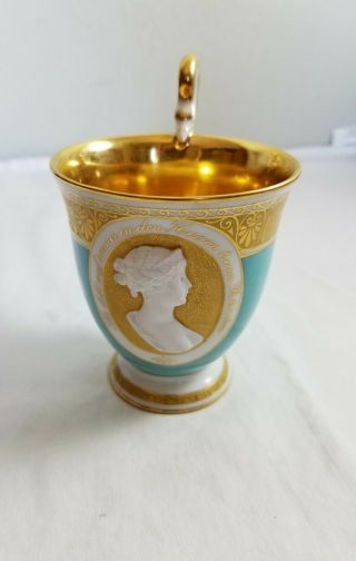 Elegant & Rare Antique Turquoise Porcelain KPM Germany Cameo Cup w/ Snake Handle 2