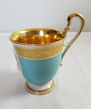 Elegant & Rare Antique Turquoise Porcelain KPM Germany Cameo Cup w/ Snake Handle 3