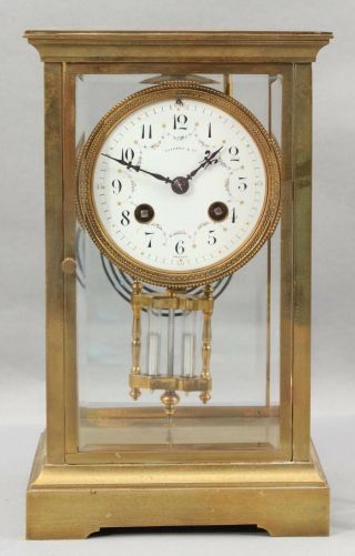 Antique Tiffany & Co French Bronze & Crystal Regulator Mantle Clock W Pendulum