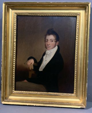 Ca1820 Antique American Empire Era Distinguished Gentleman Old Portrait Painting