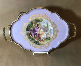 Antique French Hand Painted Signed Belclair Porcelain Gold Gilt Bronze Mount 15 "