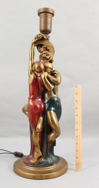 Antique Paul Herzel Art Deco Female Embraced Lovers Pompeian Bronze Clad Lamp