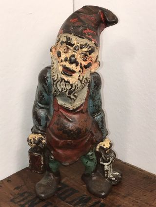 Antique Cast Iron Gnome,  Orig.  Paint, .