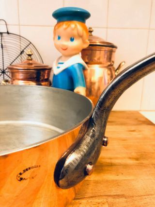 Antique Huge Saute Pan Cookware French Copper Dehillerin Paris France Tin Lined